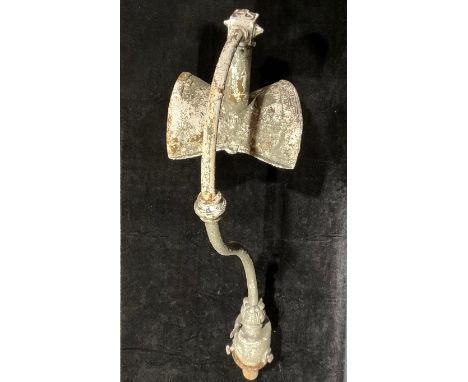 An ESLA cast iron open street lantern, multi-mirror reflectors, swan neck support, 112cm high 