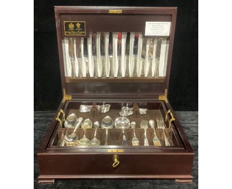 An Arthur Price partial set of EPNS flatware, knives, forks, spoons, ladles, in a fitted canteen, 51.5cm wide 