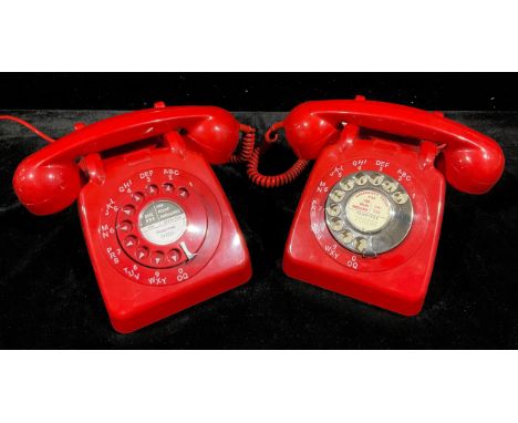 A vintage GPO 706L telephone, red with chrome dial, 21cm long, c.1961; another, similar (2) 