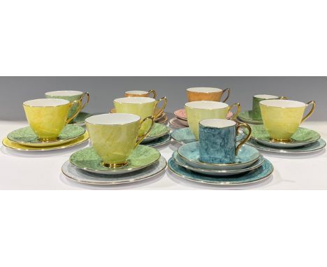 A Royal Albert Gossamer pattern harlequin set of six teacups, saucers, plates, three coffee cans and saucers 