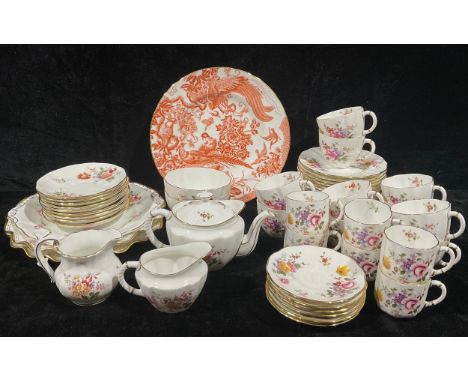 A Royal Crown Derby Posies pattern tea and coffee set comprising bachelor's teapot, milk and sugar, ten teacups, nine saucers