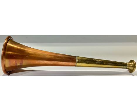 Equestrian and Country Sports - a copper and brass hunting horn, 22cm long 