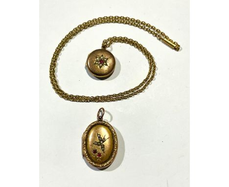 A Victorian 9ct gold oval locket, the central reserve set with old brilliant cut diamonds and rubies as a swallow in flight; 