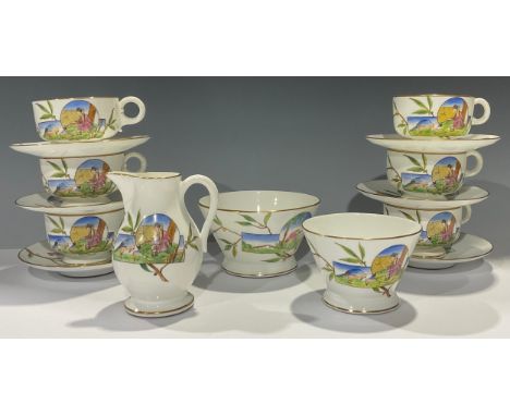 A late 19th century Staffordshire Aesthetic Movement tea set, Vernon's Patent Noiseless Ware, comprising six teacups and sauc
