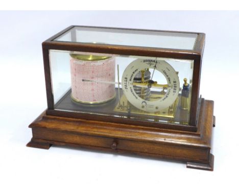 Edwardian bevelled glass and oak cased barograph, the silvered chapter ring / weather dial inscribed Stewart, Glasgow, Reg No