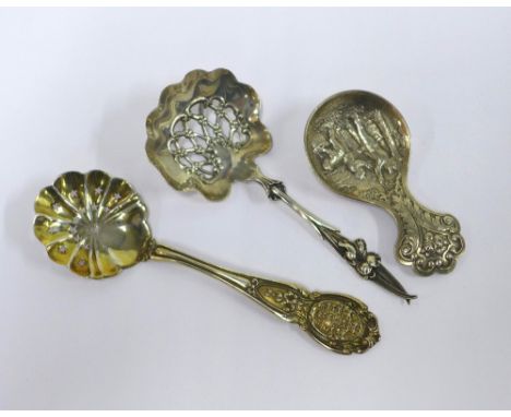 Dutch silver caddy spoon and two silver sifter spoons (3) 