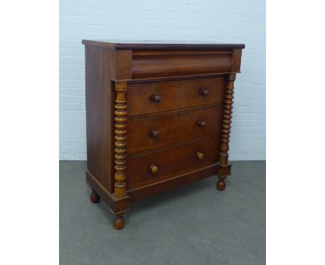 Victorian mahogany Scotch chest with a cushion fronted drawer and three long drawers with bobbin pilasters, 110 x 125 x 54cm.