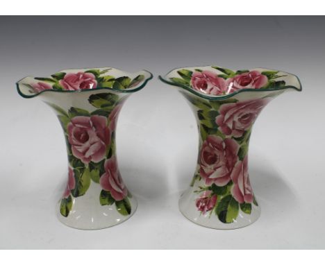 Wemyss Ware, a pair of Lady Eva cabbage rose patterned vases, impressed and printed marks, (2) 19 x 20cm. 