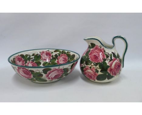 Wemyss Ware handpainted cabbage roses pattern jug and basin set (2) 40cm wide. 