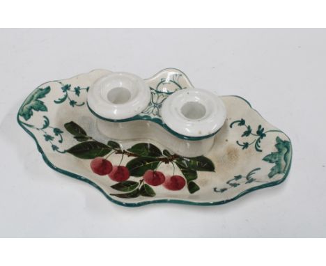 Wemyss pottery desk inkwell, handpainted cherries pattern, retailed by Thos Goode, with painted marks, 26 x 17cm. 