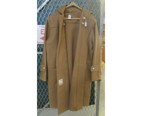 A camel colour men's vintage woollen duffel coat, possibly military with 'Coat Duffel Drab NATO size 3 Jeltek' label. (B.P. 2