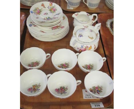 Tray of Coalport teaware, florally decorated on a white ground with gilt edging comprising: six teacups and saucers, six tea 