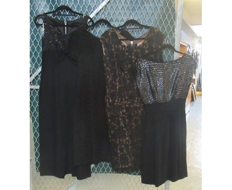 Four vintage ladies black dresses (50's-70's), two 50's/60's lace and two with sequin bodices one by Suzy Parette. (4)(B.P. 2