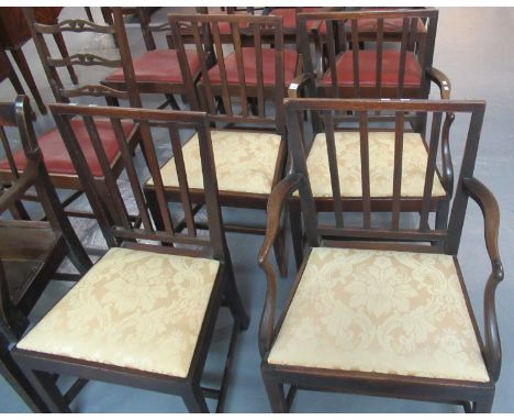 A set of four 19th Century mahogany and oak farmhouse stick back chairs. (2+2) (4)(B.P. 21% + VAT) 