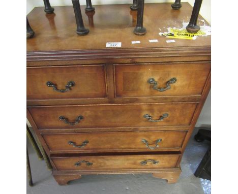 Reproduction mahogany inlaid straight front chest of two short and three long drawers on bracket feet, of small proportions.(