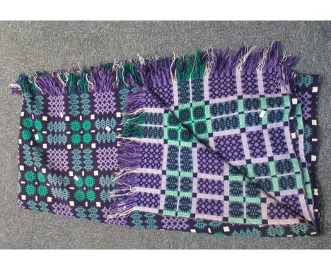 Vintage woollen Welsh tapestry purple ground fringed edge blanket. (B.P. 21% + VAT) 