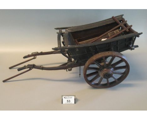 Wooden and metal model of a two wheeled farm cart or 'Gambo'. (B.P. 21% + VAT) Dimensions 50 length x 19cm wide x 18cm high a