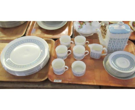 Four trays of Royal Doulton 'Counterpoint' tea, coffee and dinnerware to include: eight dinner plates, five tea plates, six s