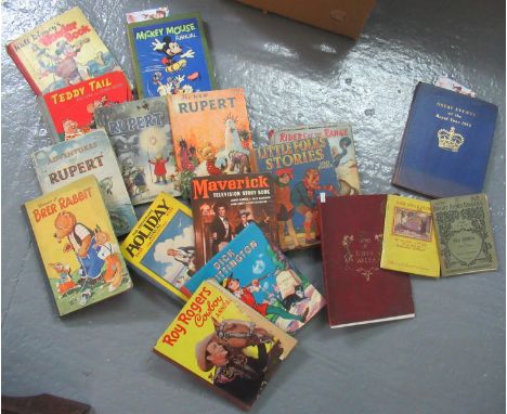 Box of assorted vintage books, mainly children's annuals to include; A Mickey Mouse annual 1949, three Rupert annuals, 'Walt 