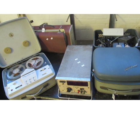 Collection of vintage tape decks in fitted cases to include; Popular 200, Grundig TK20, Philips travelling record player, acc