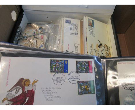 Great Britain selection of first day covers, presentation packs, souvenir packs and packs of on paper stamps in tow box files