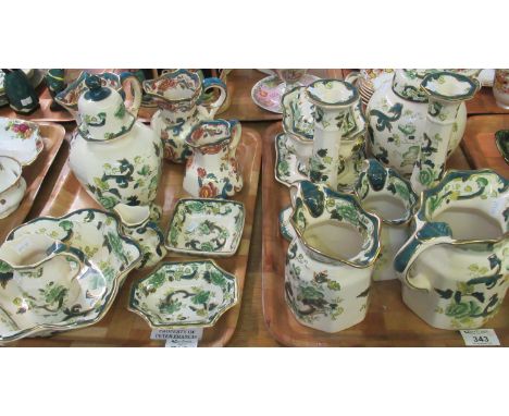 Two trays of Mason's Ironstone hand painted china to include: three graduated jugs in 'Java' pattern and three graduated jugs