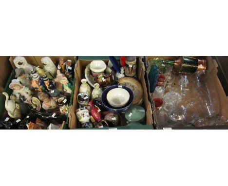 Three boxes of assorted china, glassware and ornaments: a pair of small Staffordshire dogs, a collection of Franklin porcelai