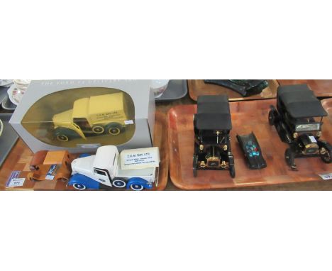 Two trays of assorted diecast model vehicles to include; Franklin Mint Precision models 1913 Ford Model I x 2, a Batmobile, F