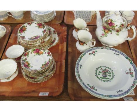 Two trays of Royal Albert 'Old Country Roses' comprising: milk jugs, sugar basins, plates and saucers and three Copeland Spod