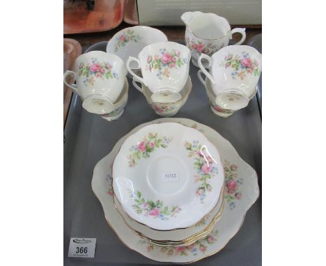 Tray of Royal Albert 'Moss Rose' part teaware to include: six cups and saucers, six tea plates, sandwich plate, sugar basin a