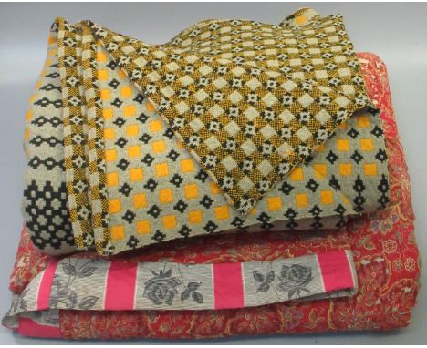 Vintage printed cotton quilt with foliate design to one side and floral and foliate to the other, together with a vintage woo