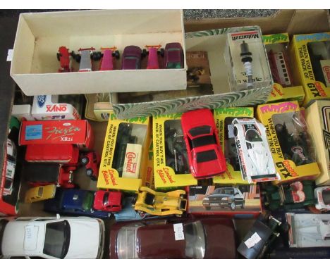 Tray of assorted diecast play worn and boxed model vehicles to include; Corgi Juniors, Lledo promotional Castrol GTX vehicles