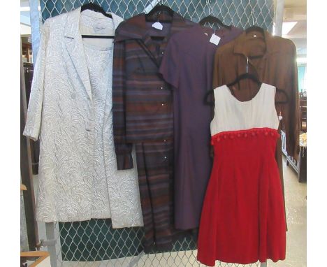 Collection of ladies vintage clothing to include; a Susan Small brocade shift dress and matching coat with 'Slowey's Dublin' 