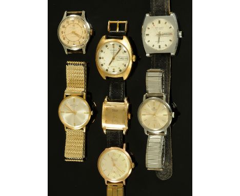 Seven vintage men's wristwatches, all with mechanical movements, to include Rotary, Tell Time, Sekonda, Phillips, Ingersol, A