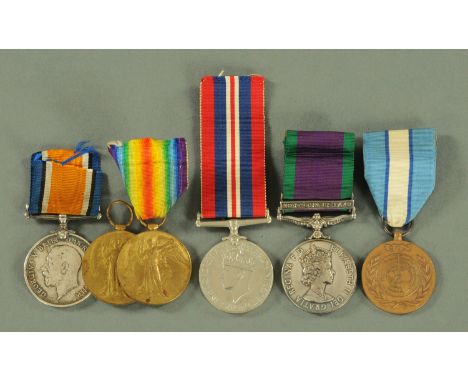 Military medals comprising Great War George V war medal, awarded to 77696 Pte. J.H. Jones. L'Pool. R, two Victory medals awar