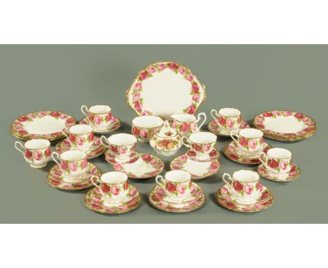 A Royal Albert Old English Roses part tea service, comprising 10 tea cups, 8 saucers, 6 side plates, 4 dessert plates, sandwi