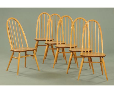A set of six Ercol light elm high back dining chairs.