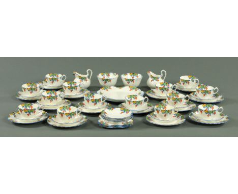 A quantity of New Chelsea "Coraline" pattern tea ware, comprising 14 cups, 17 saucers, 14 side plates, 3 small sandwich plate