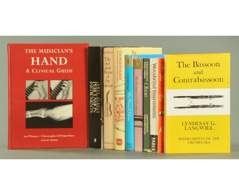 Nine music books, PALMER. SUSANN. "The Hurdy Gurdy" (1980), "The French Horn" by Morley-Pegge (1978), "The Bassoon &amp; Cont