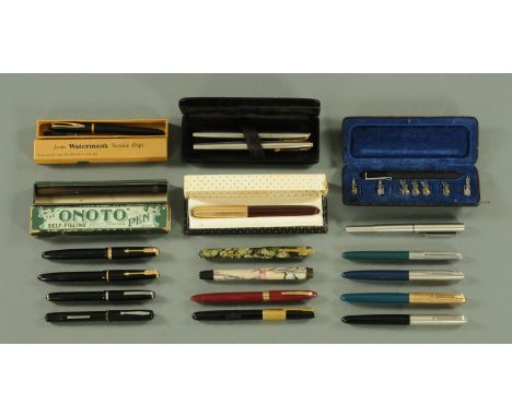 A collection of vintage fountain pens, to include Parker, Parker 51, Easterbrook, Waterman Junior and L2, Graduate Pressmatic