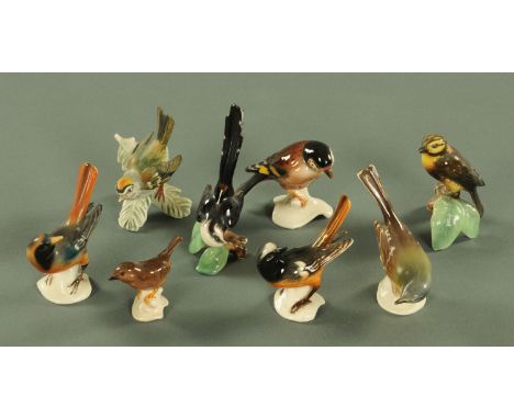 Eight Goebel bird models, 20th century, including a redstart (in two colourways), yellow hammer, European goldfinch, yellow w