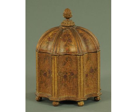 A dome top table box, 20th century, in the Italian style having an acorn finial with cast leaves above the concave octagonal 