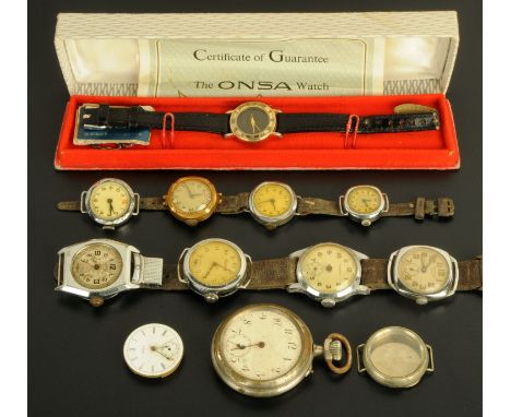 An assortment of vintage wristwatches and parts, to include a Services Aerist, a Salvos, a distressed Services Despatch Rider