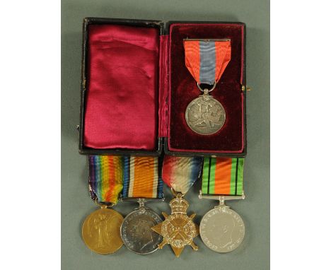 A group of Great War Medals, comprising Victory &amp; War Medal, 14-15 Star and Imperial Service Medal, awarded to R-3804 Pte