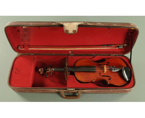 An English full size violin, with interior printed and ink inscribed label for Thomas Earle Hesketh, Manchester Fecit 1904, w