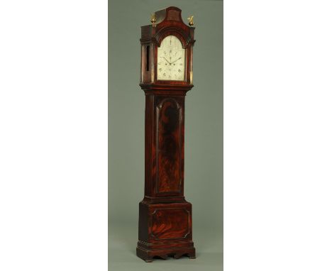 An 18th century mahogany pagoda top longcase clock, circa 1780, with silvered arched dial and eight day movement with strike 