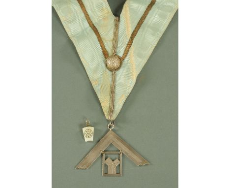 A Masonic silver pendant order and silk sash, makers initials "GK" (possible for George Kenning), Birmingham 1870, with inscr