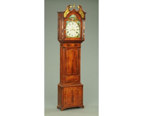 An early 19th century mahogany longcase clock by J. Spittall of Whitehaven, the case with swans neck pediment with Verre Eglo