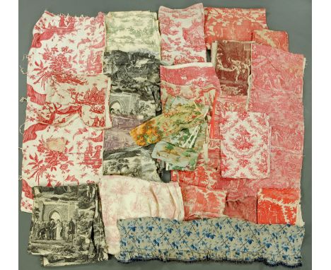 A large quantity of vintage fabrics, some with figural and pastoral designs.