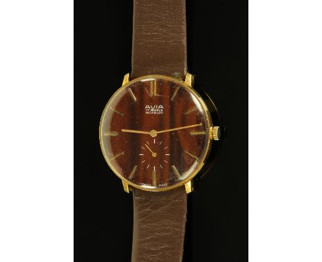 An Avia gentleman's wristwatch, having a shaded brown enamel dial with gilt baton markers and subsidiary seconds dial, with l